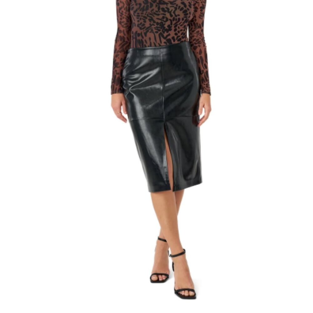 NWT Size 6 Edited by Hunter McGrady Black Faux Leather Skirt Front Slit (ABBA)